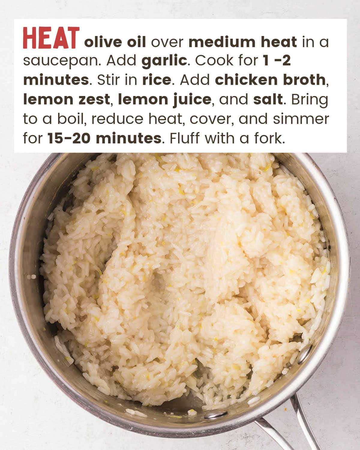 Cooked rice in a saucepan.