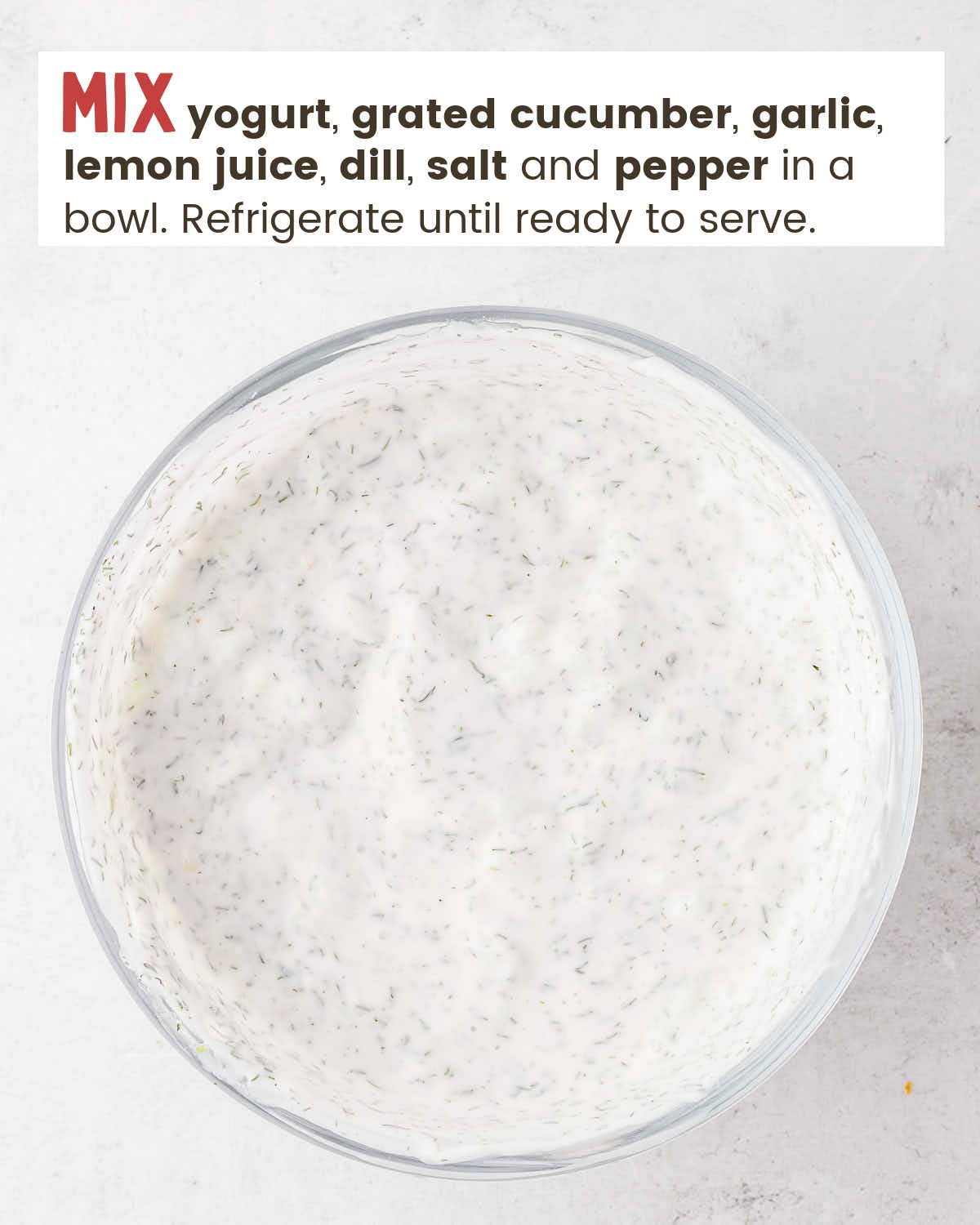 Homemade tzatziki sauce in a bowl.