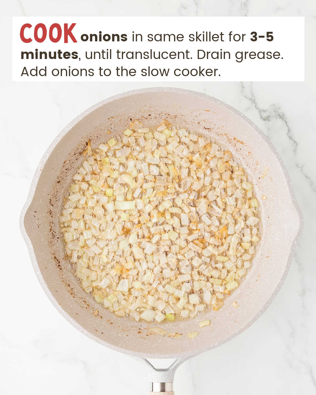 Diced onion in a skillet.