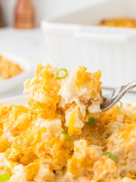A forkful of Funeral Potatoes.