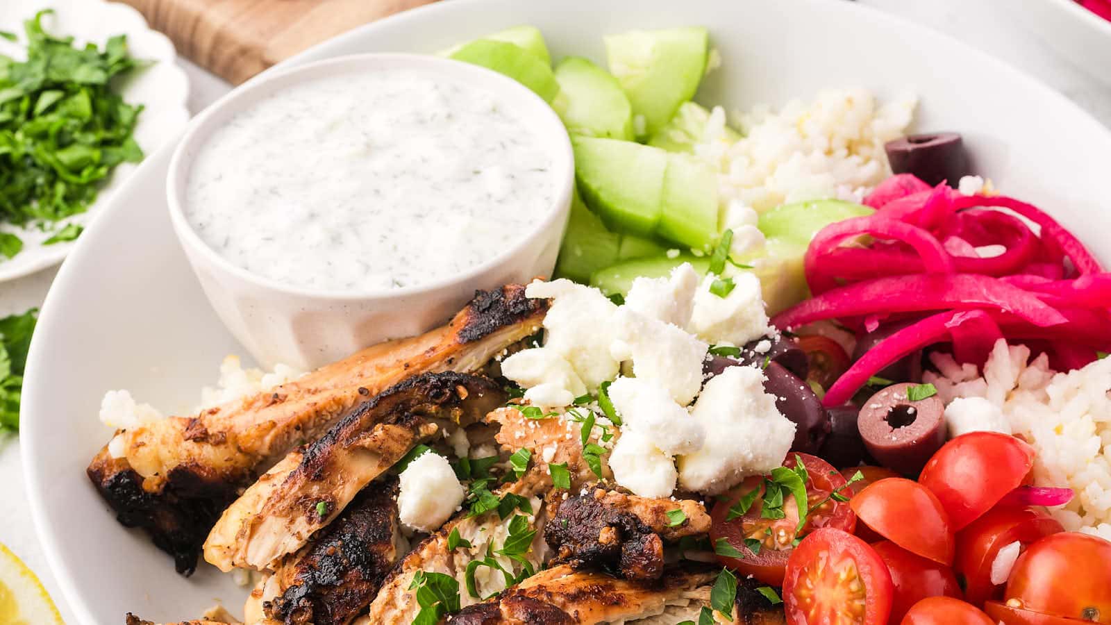 Greek Chicken Bowls recipe by Cheerful Cook.
