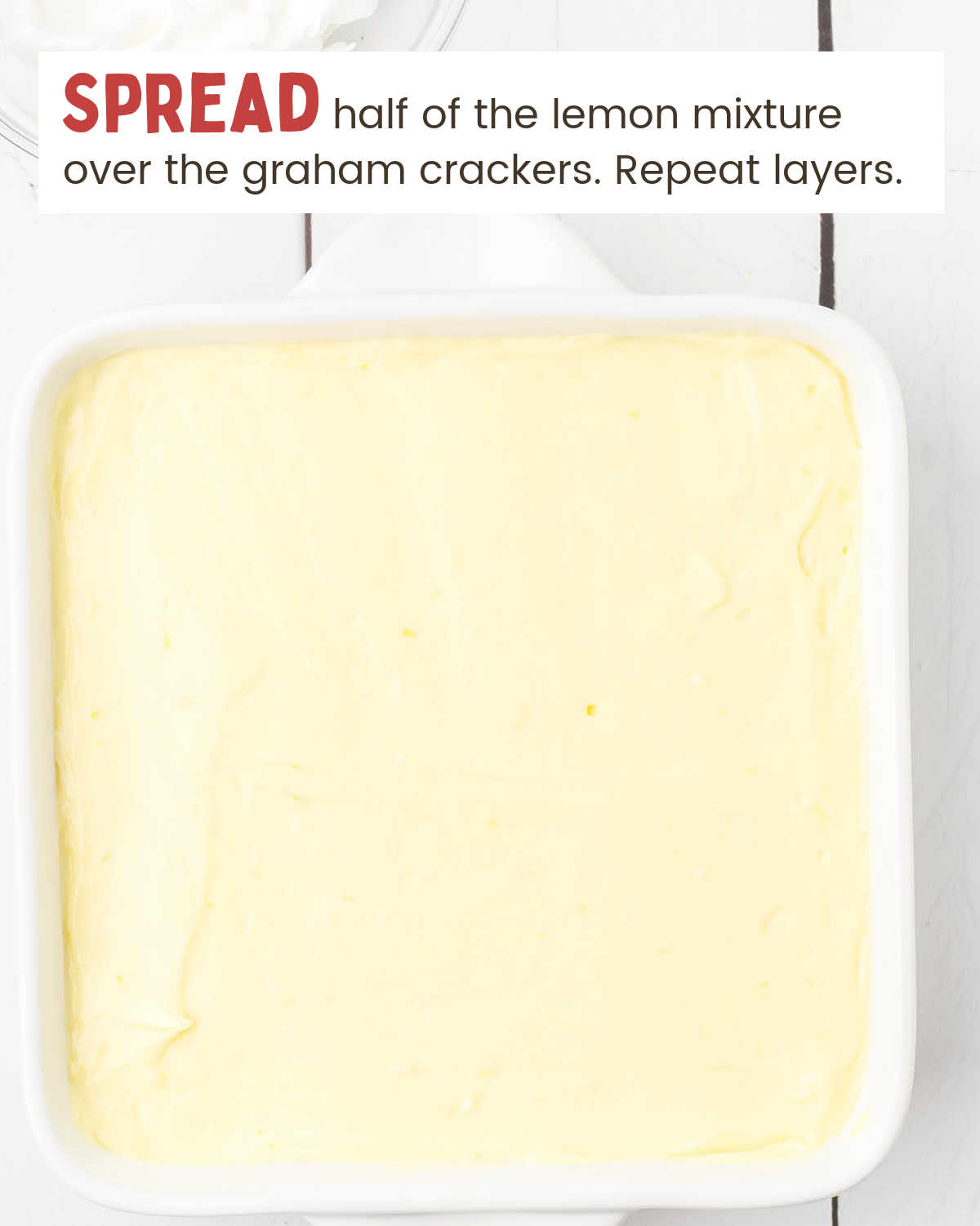 Lemon pudding mixture in a dish.