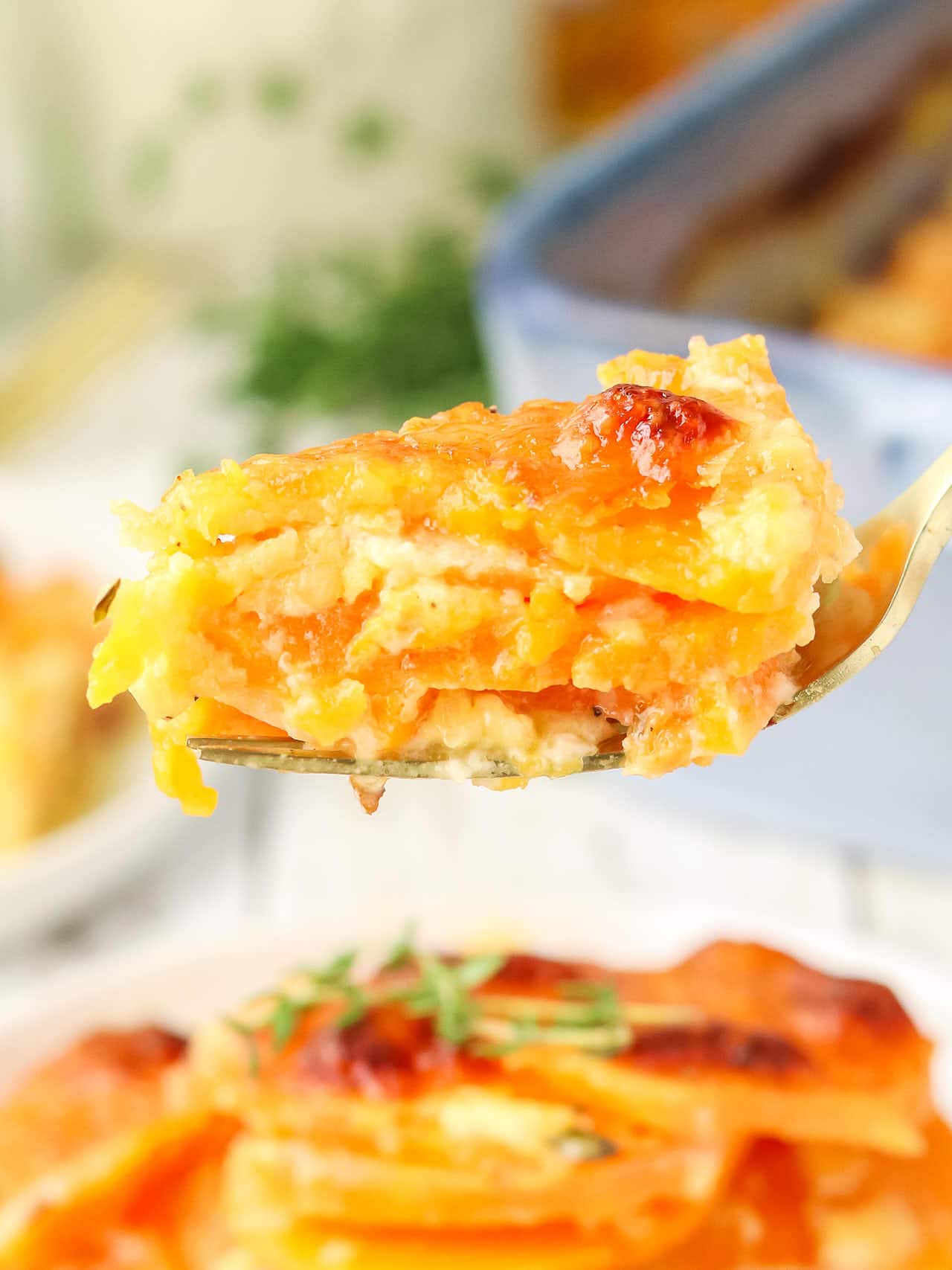 A spoonful of Sweet Potato Gratin.