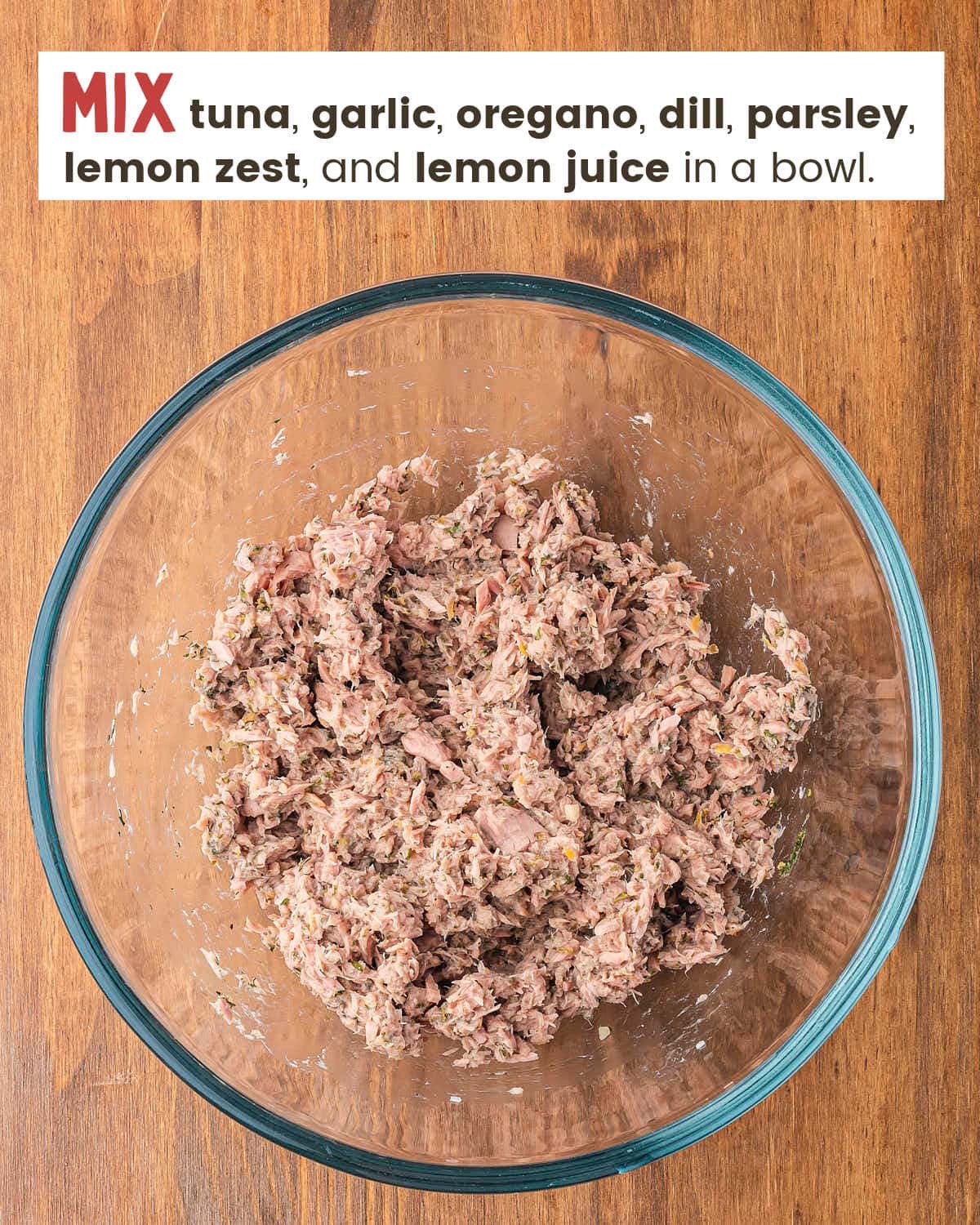 Tuna mixture in a bowl.