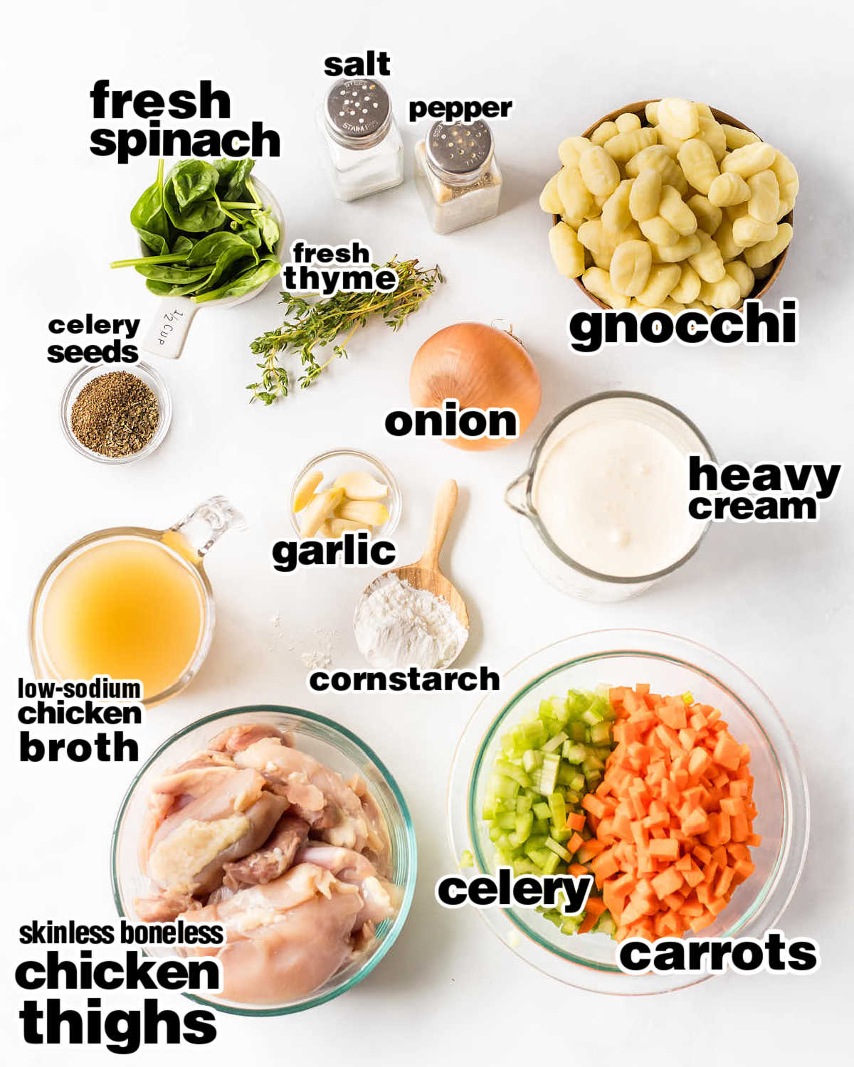 Ingredients needed to make Chicken Gnocchi Soup recipe made in the Crockpot.
