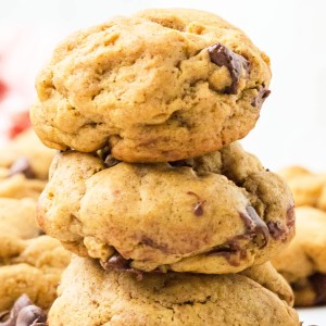 A stack of Chocolate Chip Pumpkin Cookies.