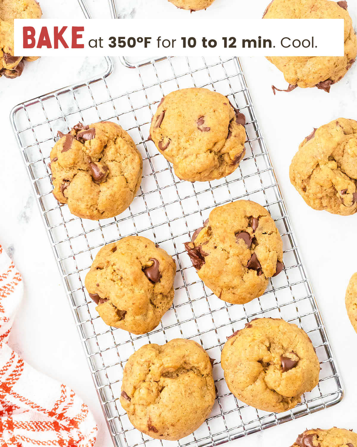 Chocolate Chip Pumpkin cookies on a cooling rack.