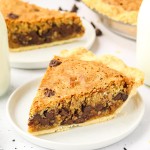 A slice of Cookie Pie served on a white plate.