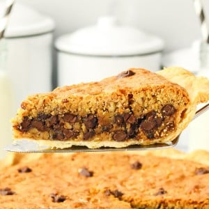 Lifting a slice of Cookie Pie.