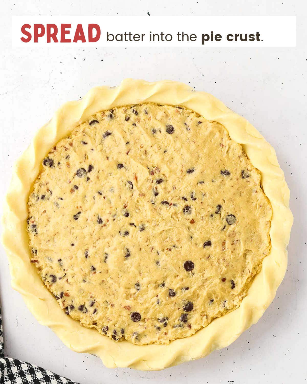 Cookie dough batter in a pie crust.