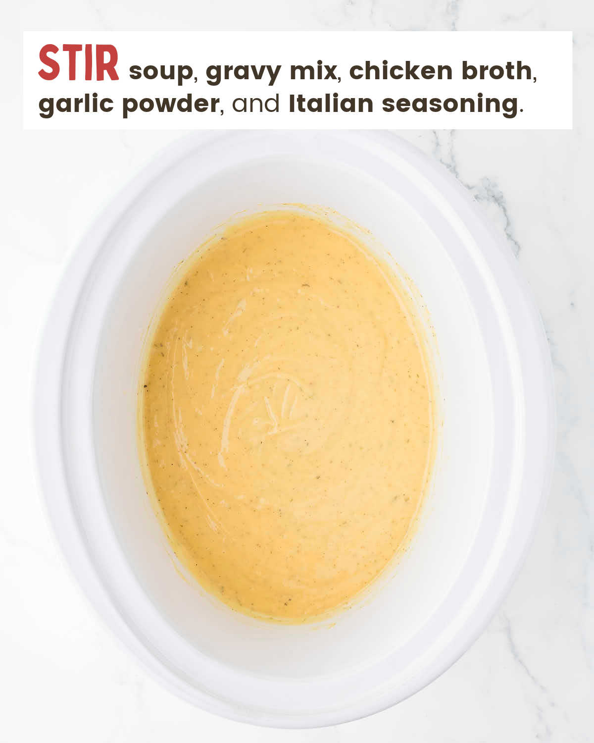 Cream of chicken soup in a slow cooker. 