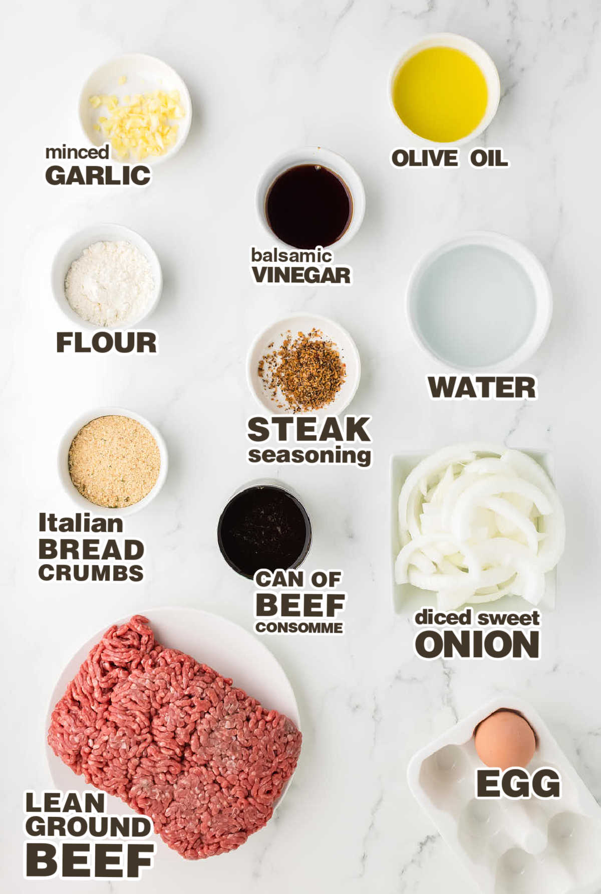 Ingredients needed to make Hamburger Steaks.