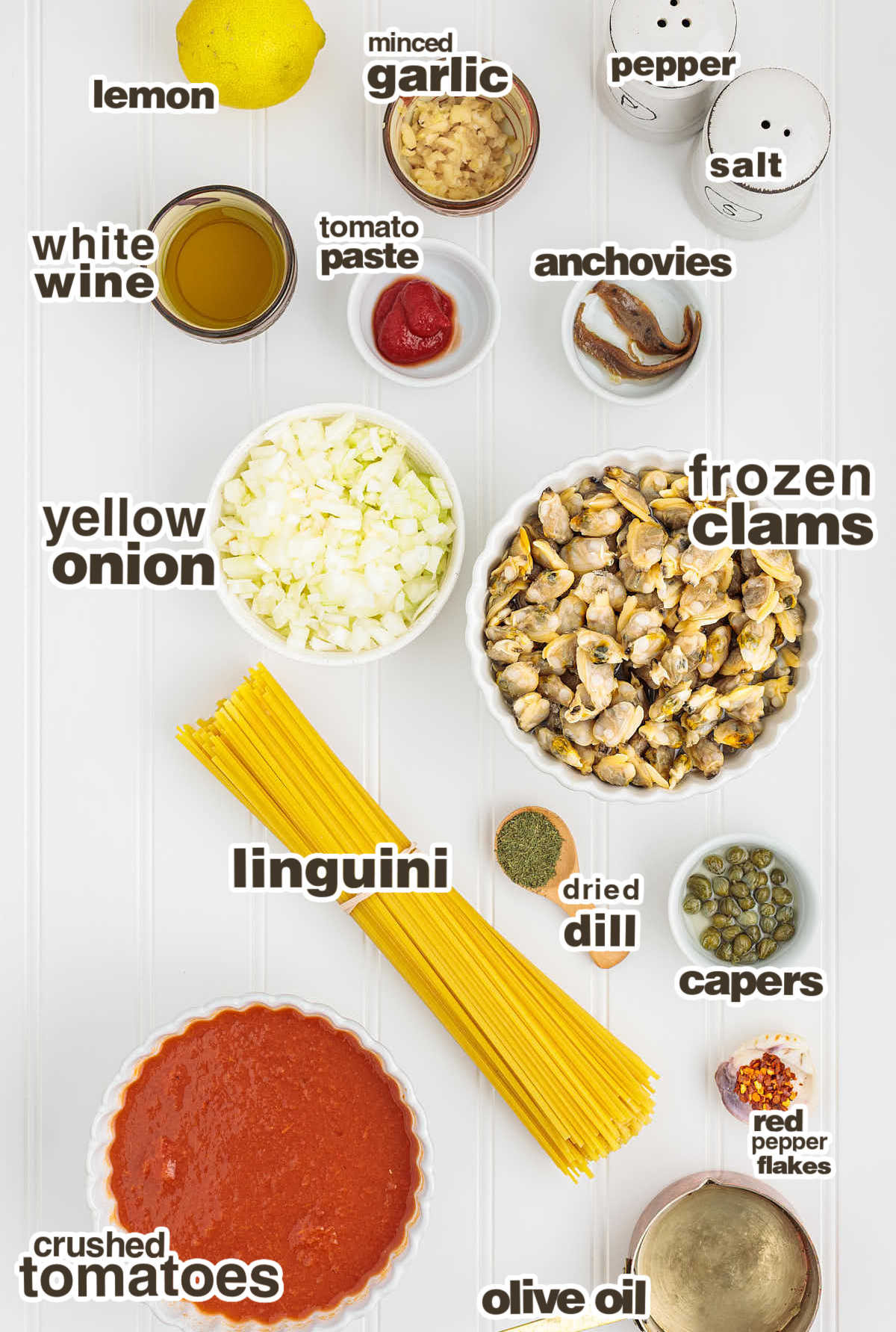 Ingredients needed to make Linguini with Clams.