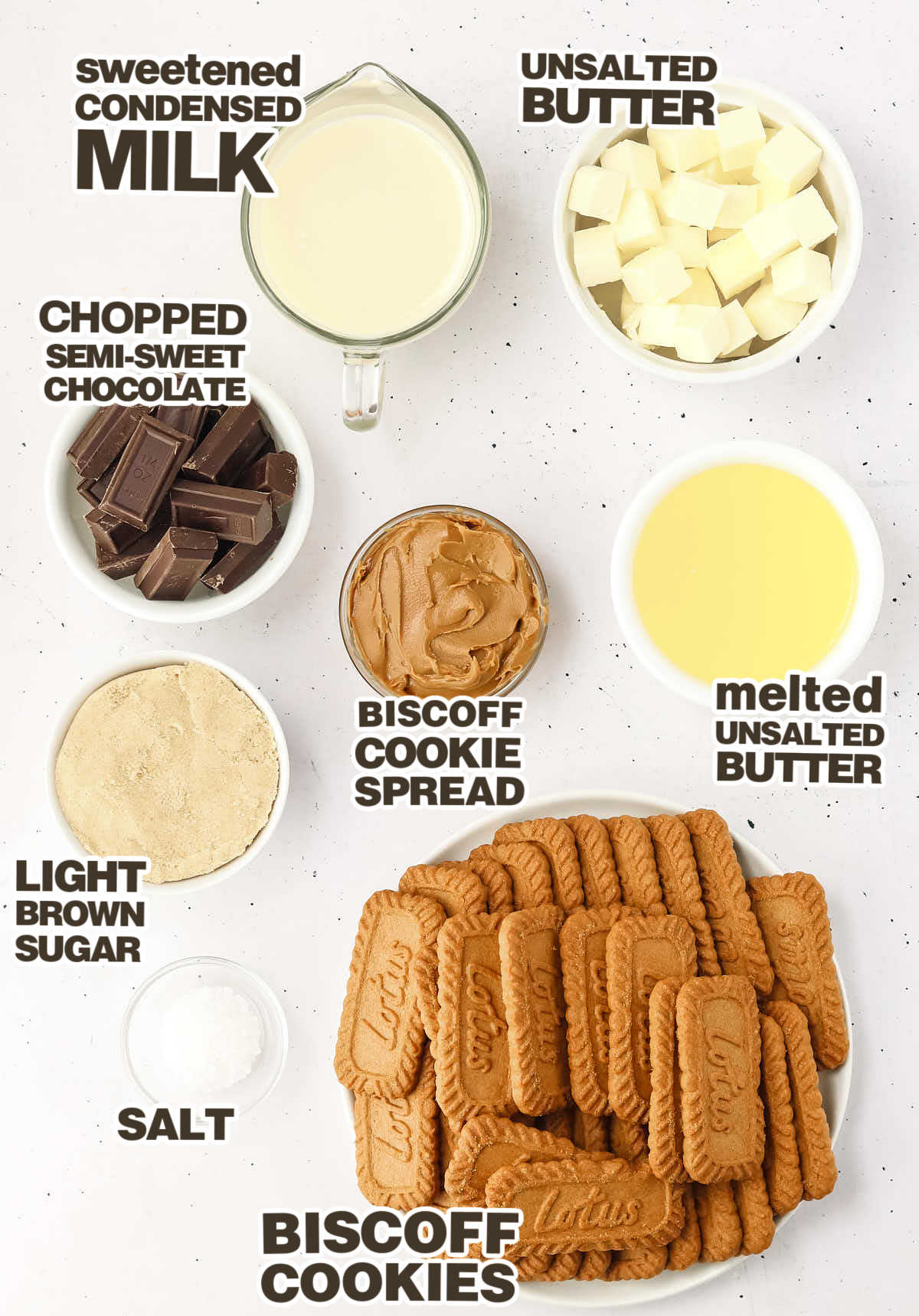 Ingredients needed to make Millionaire Shortbread.