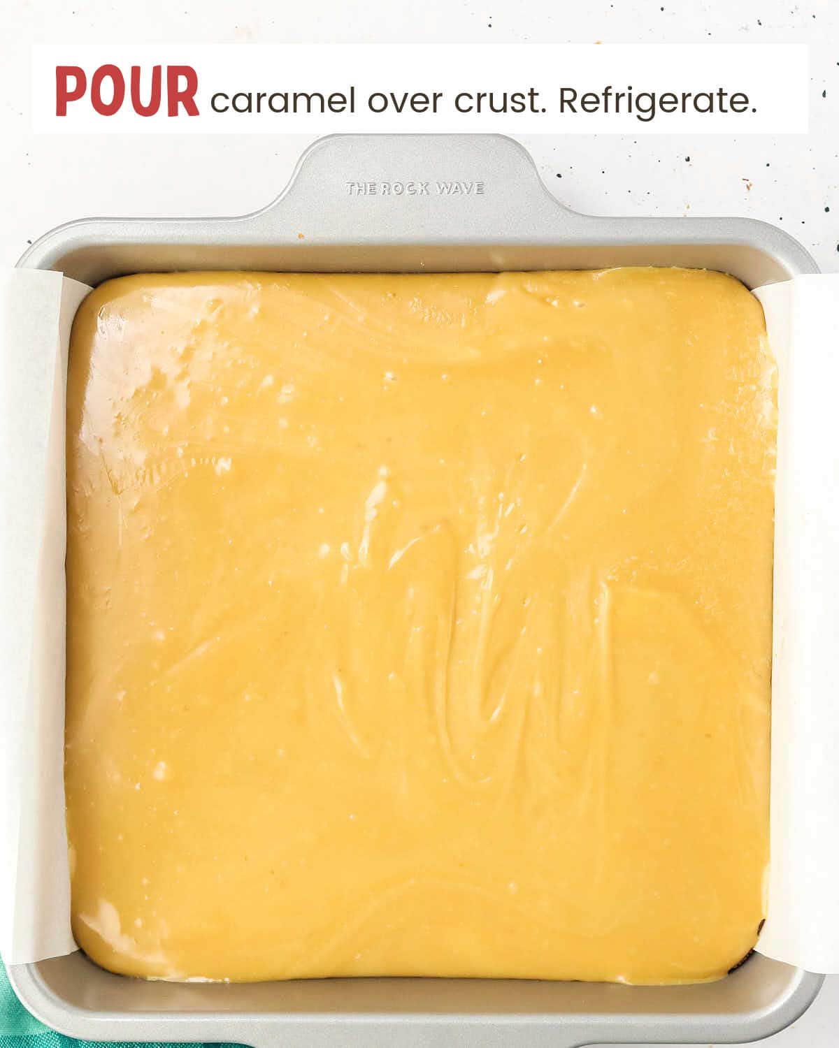 Caramel sauce layer in a dish.