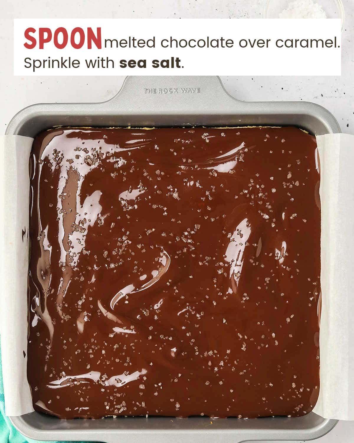 Chocolate layer in a baking dish.