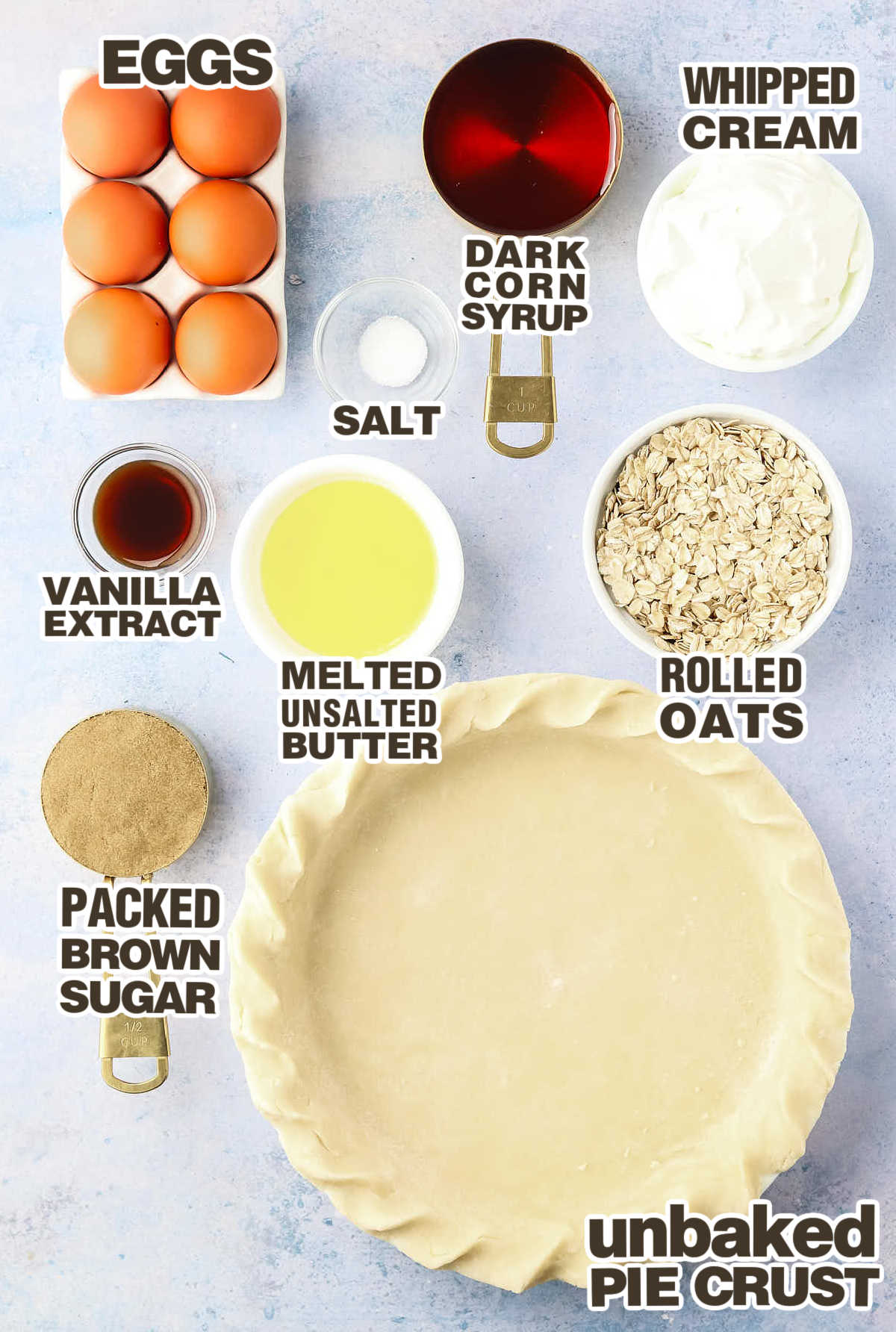 Ingredients needed to make Oatmeal Pie.