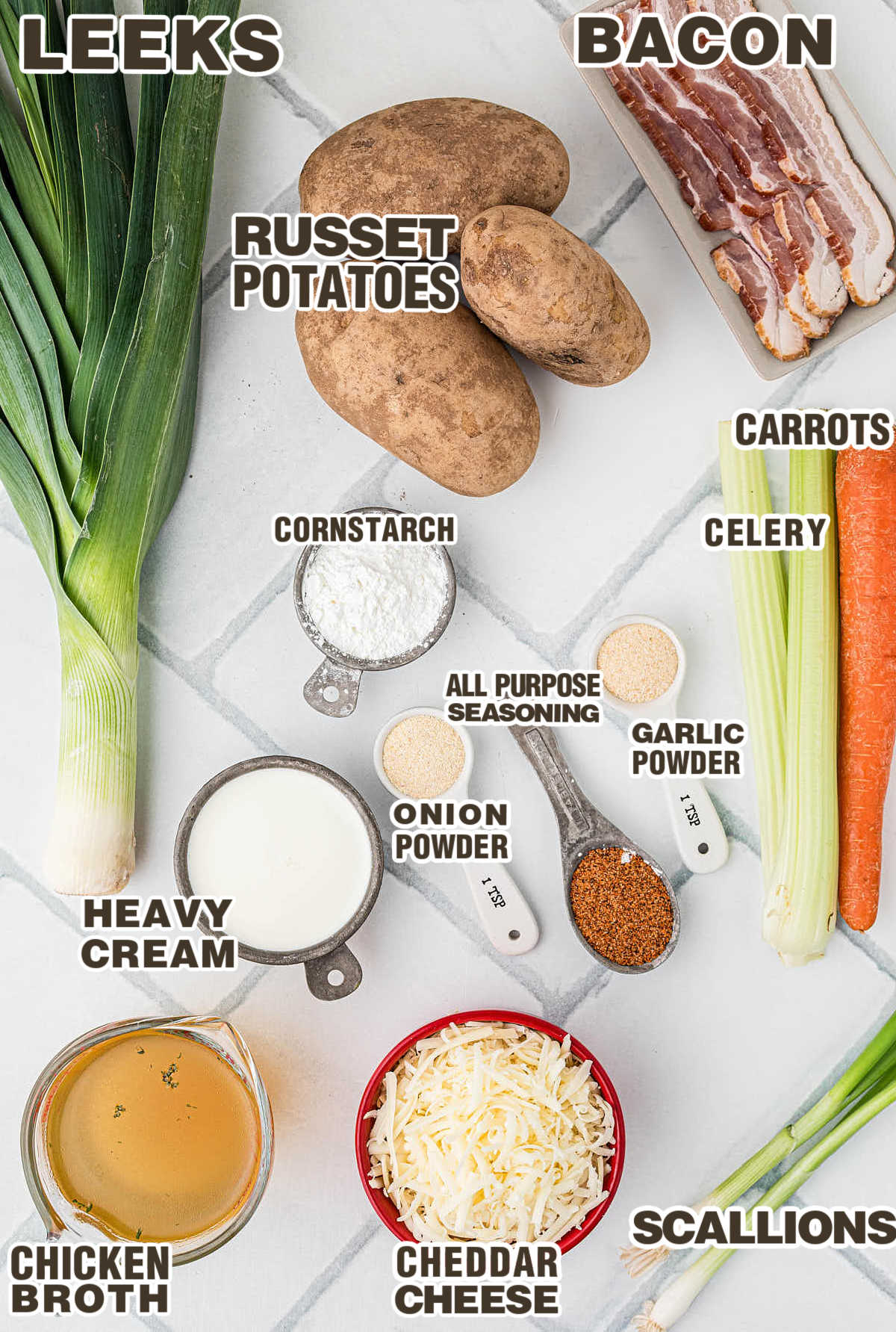 Ingredients needed to make a Potato Leek Soup in the Crockpot.