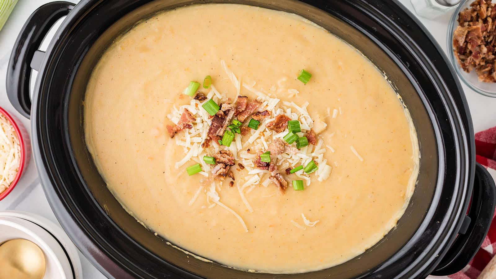 Crockpot Potato Leek Soup recipe by Cheerful Cook.