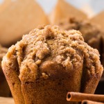 Closeup of a a Pumpkin Muffin with a streusel topping.