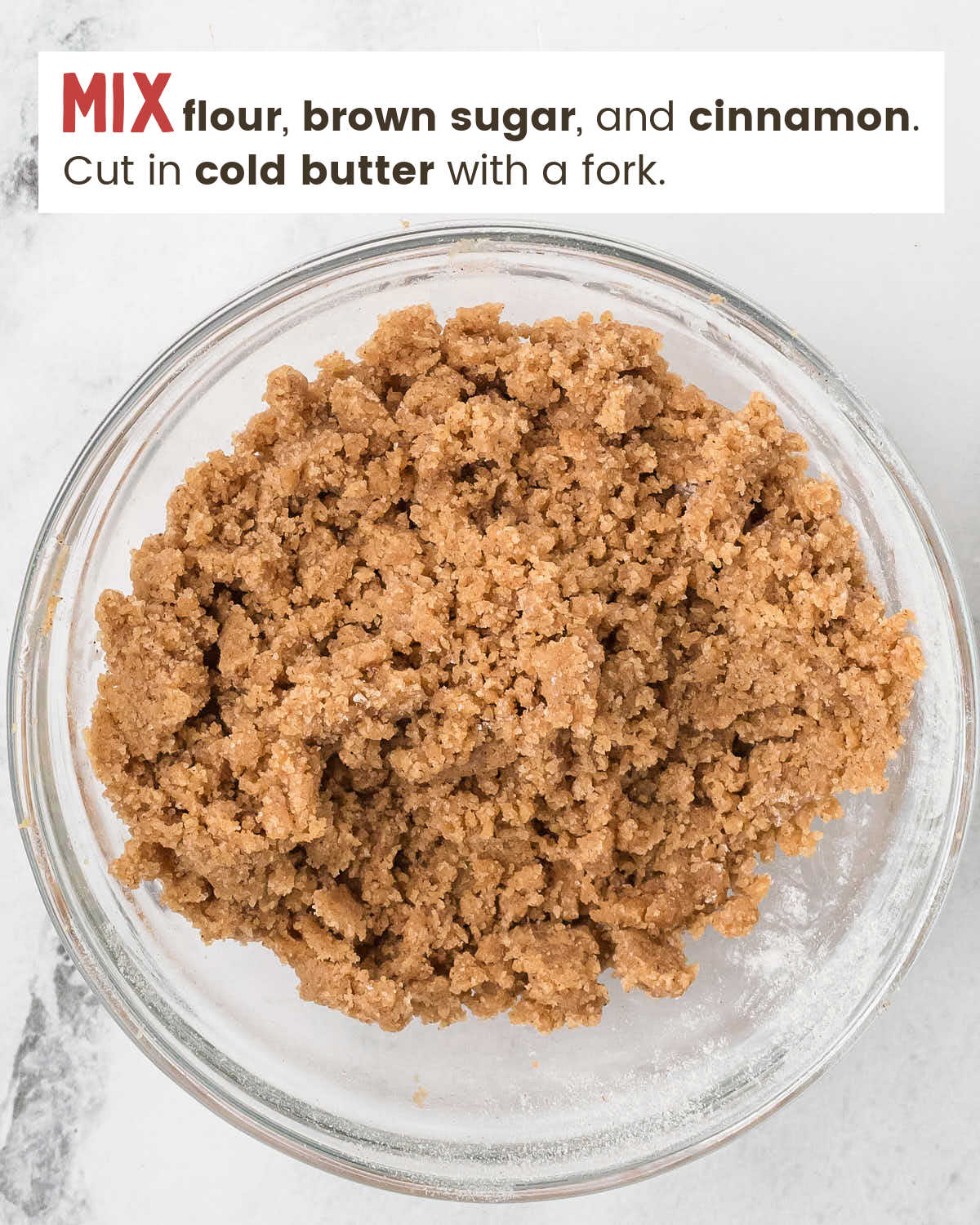 Streusel topping in a glass bowl.  