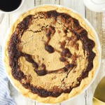 Top-down view of a Shoofly pie in a pie dish.