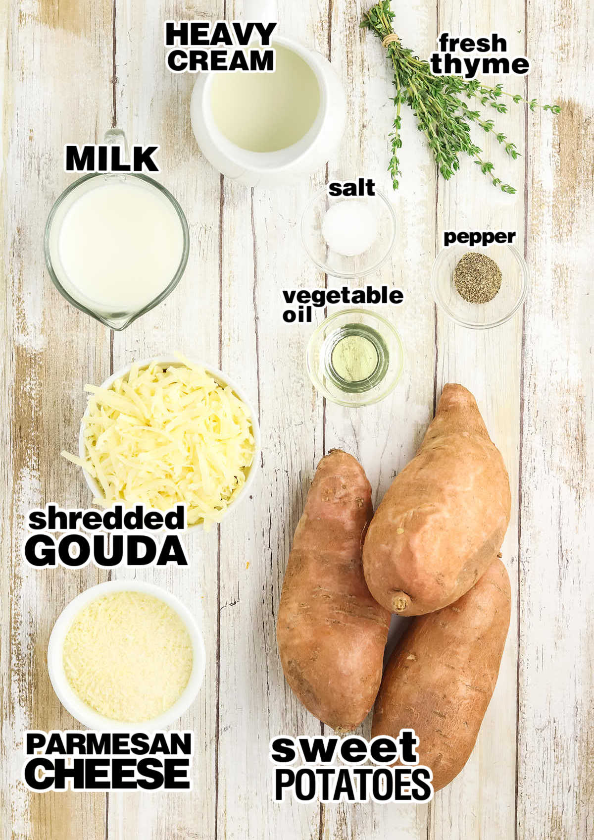 Ingredients needed to make Sweet Potato Gratin.