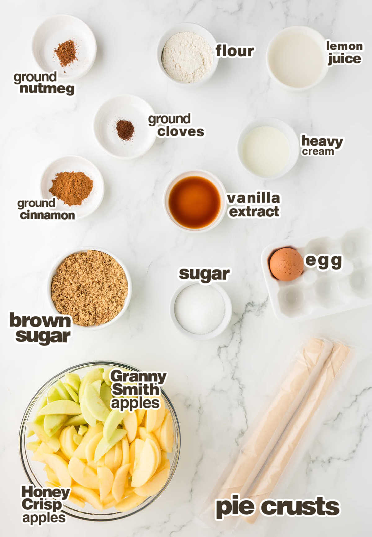 Ingredients needed to make an Apple Pie.