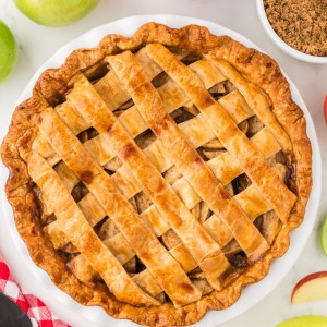 Freshly baked Apple Pie with a lattice topping.