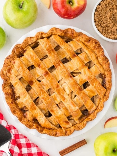 Freshly baked Apple Pie with a lattice topping.