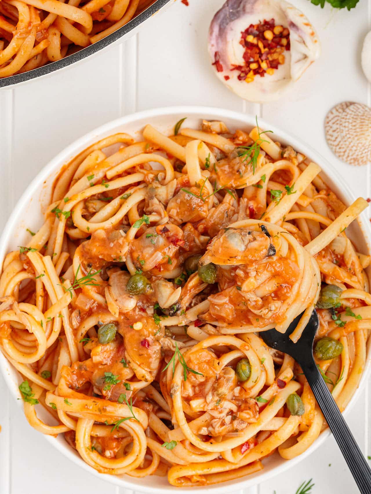 A forkful of Linguini with Clams.