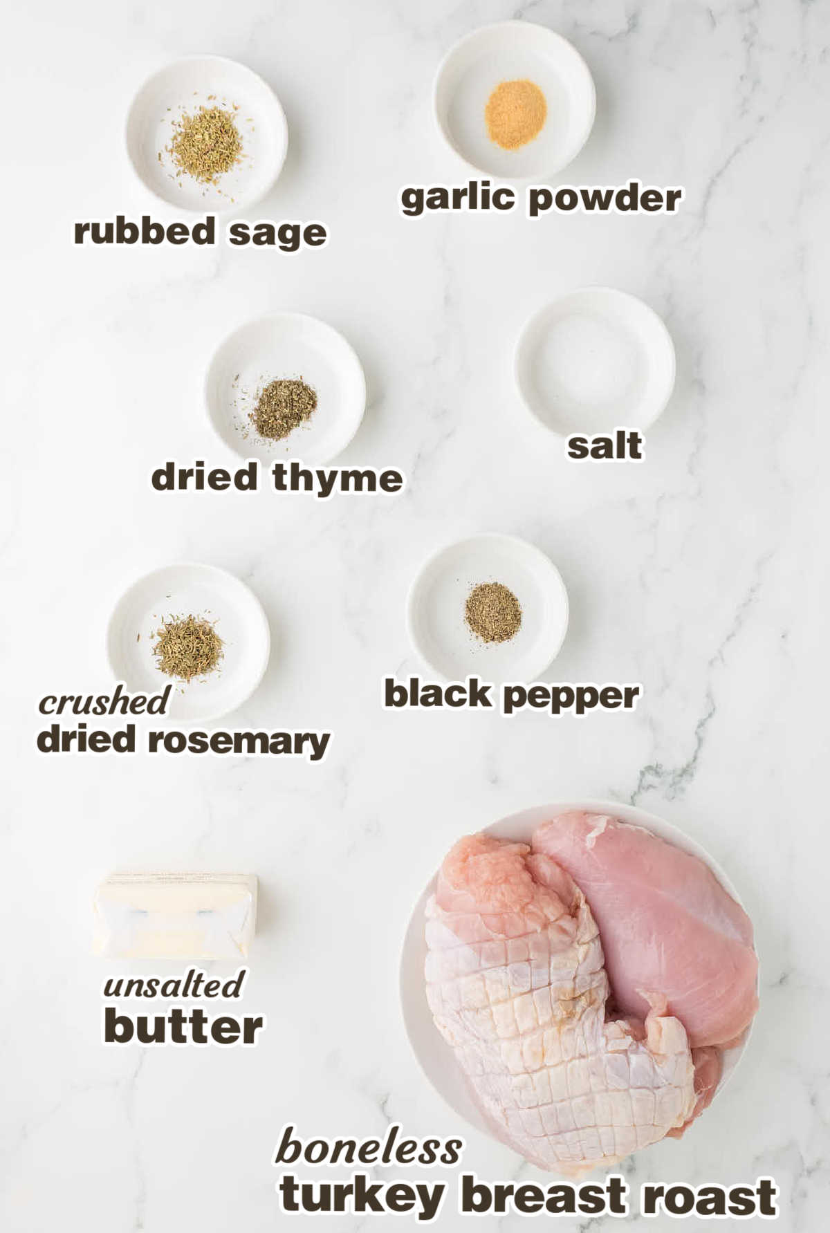 Ingredients needed to make Roasted Turkey Breast.