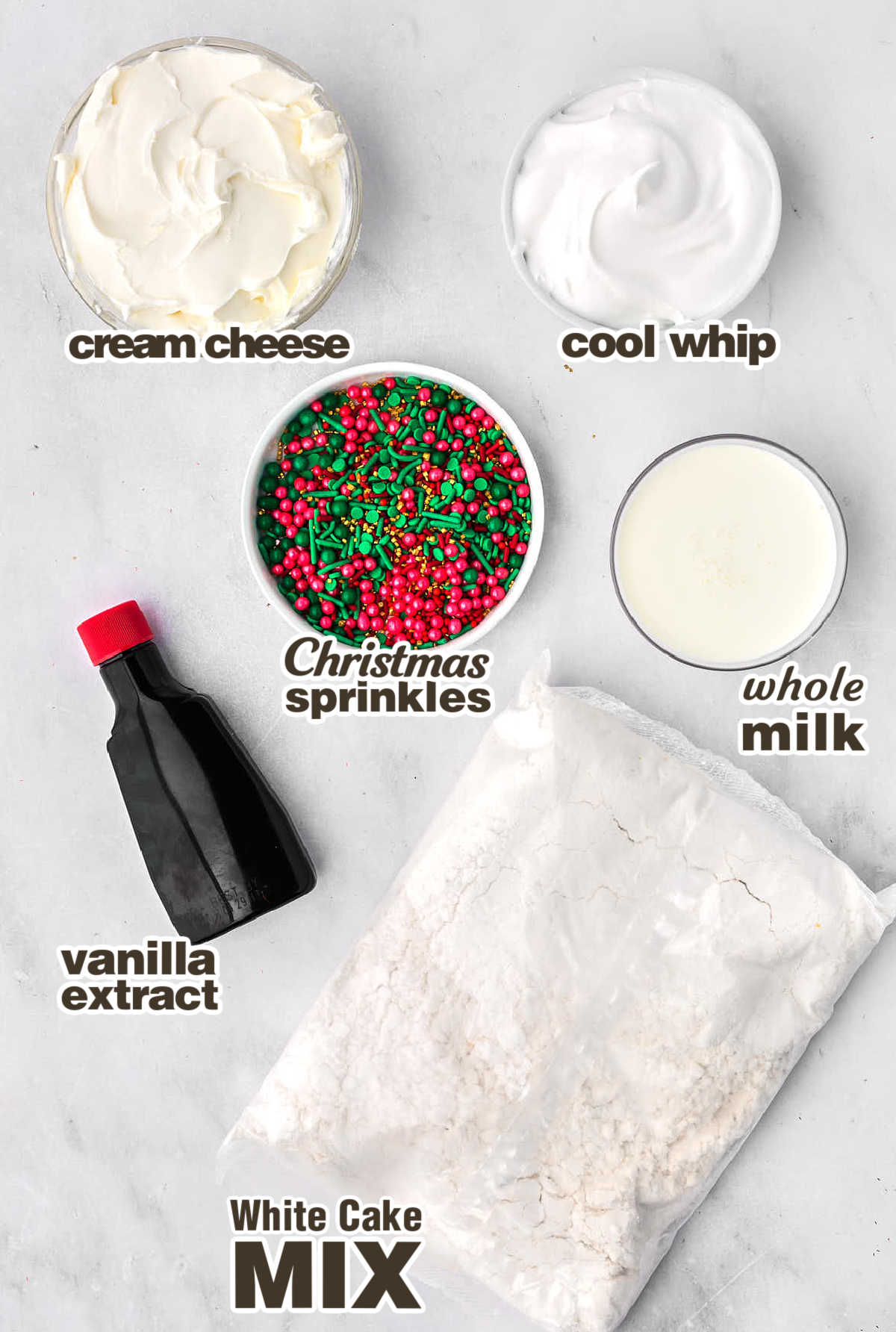 Ingredients needed to make a Christmas Dip.