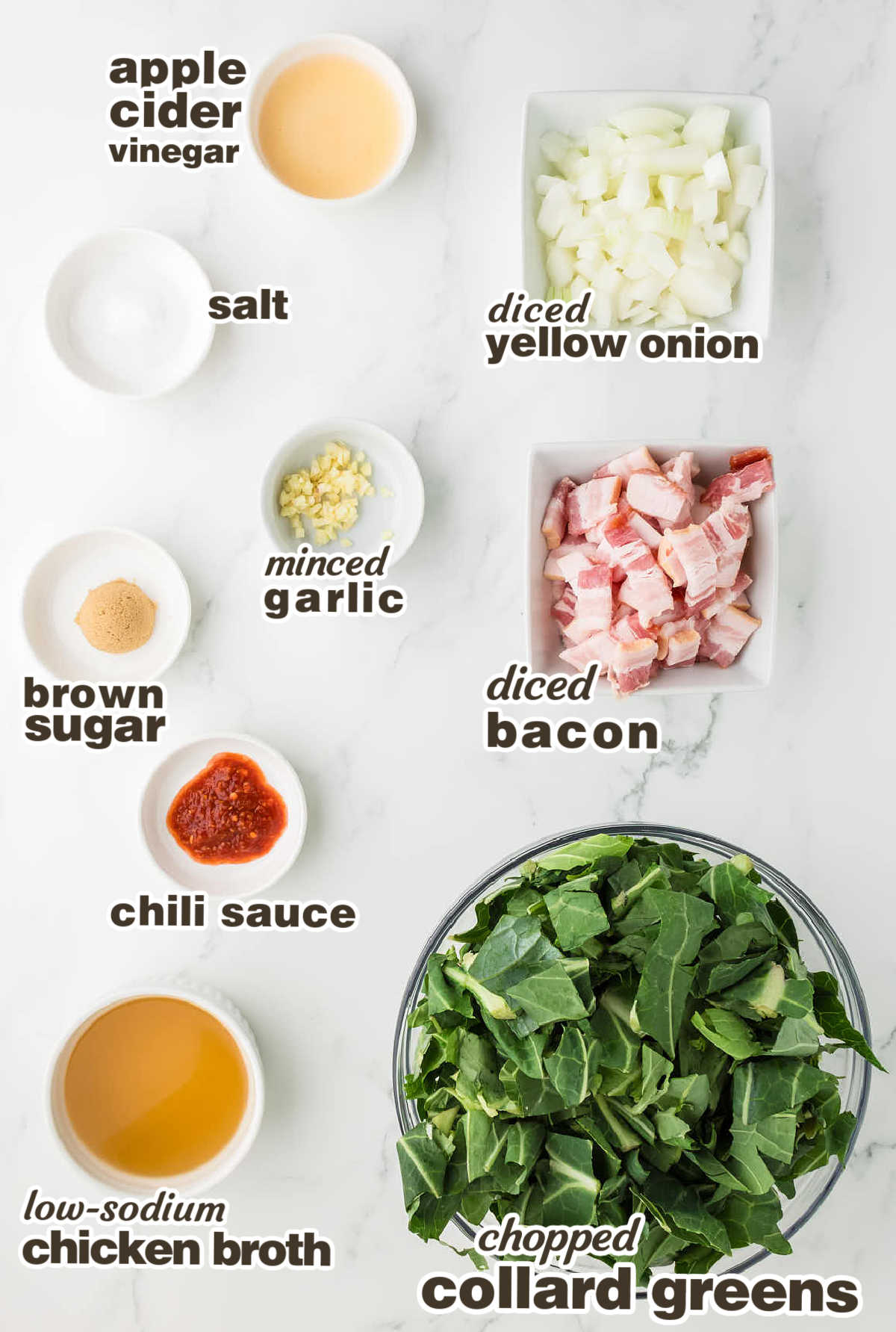 Ingredients needed to make Collard Greens.