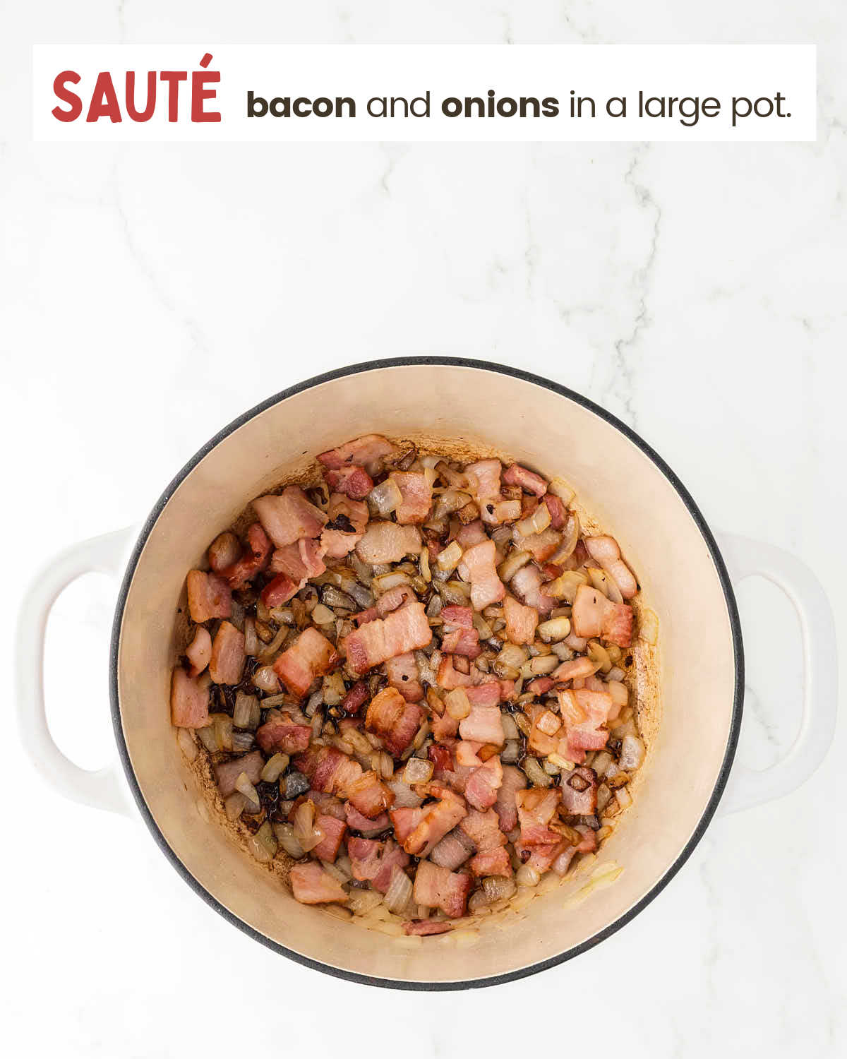 Bacon and onions sautéed in a large pot until golden brown for Southern collard greens.