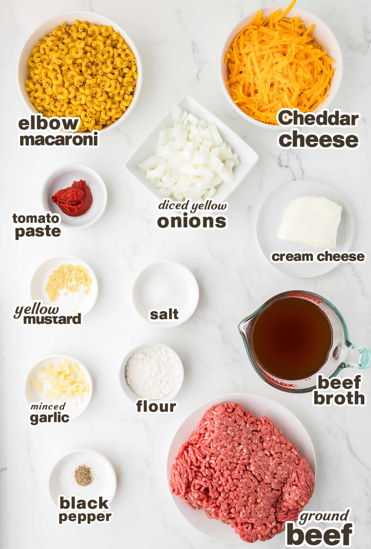 Ingredients needed to make Homemade Hamburger Helper. 