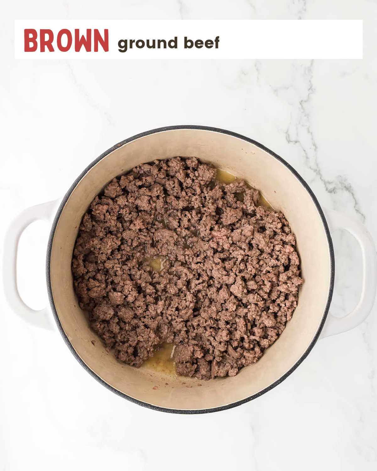 Brown ground beef. 