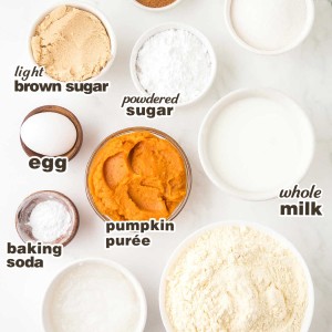 Ingredients needed to make a glazed Pumpkin Bread.