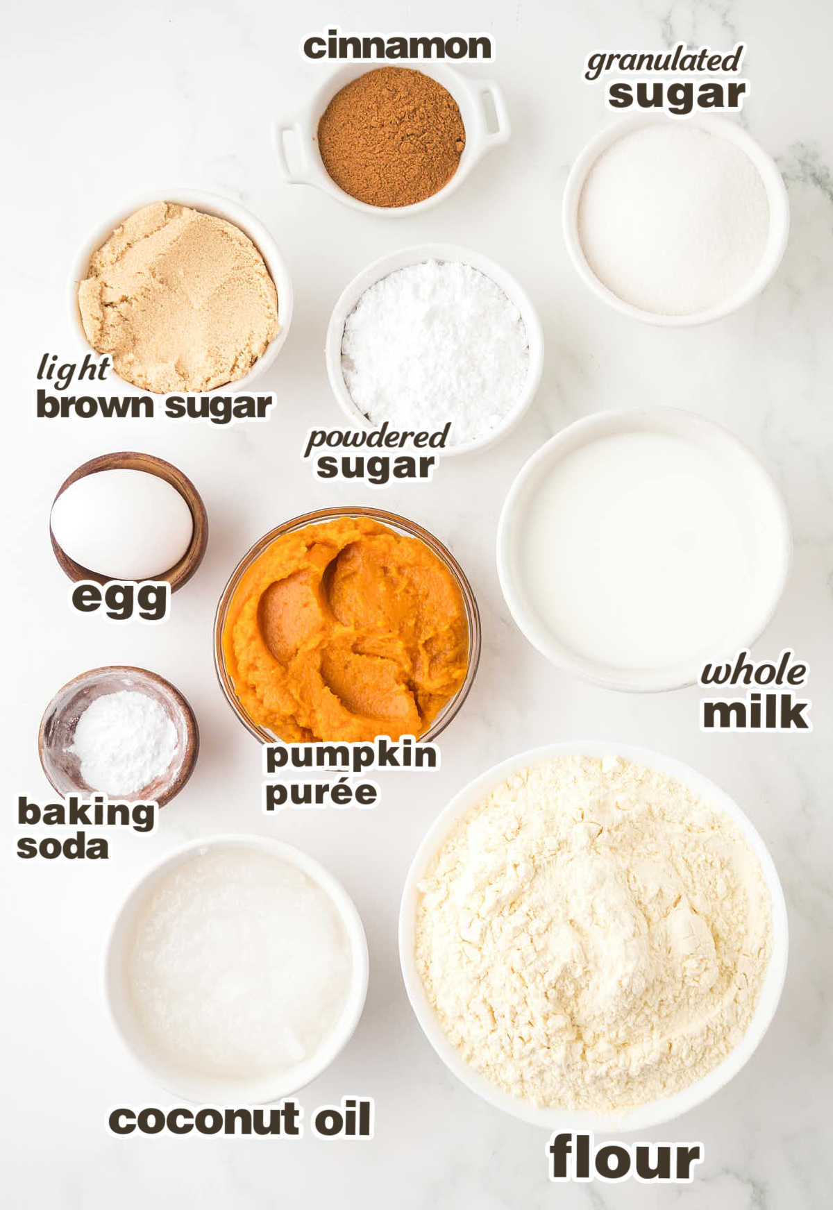 Ingredients needed to make a glazed Pumpkin Bread.
