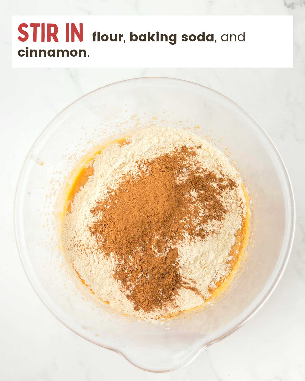 Adding dry ingredients to the batter.