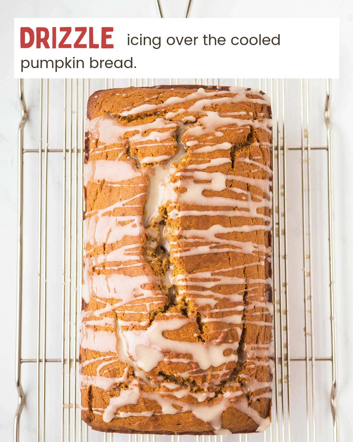 Pumpkin Bread drizzled with icing.