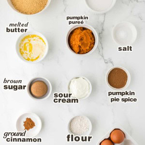 Ingredients needed to make Pumpkin Cheesecake.