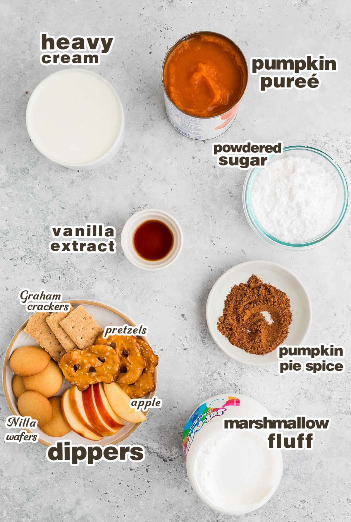 Ingredients needed to make a Pumpkin Dip.