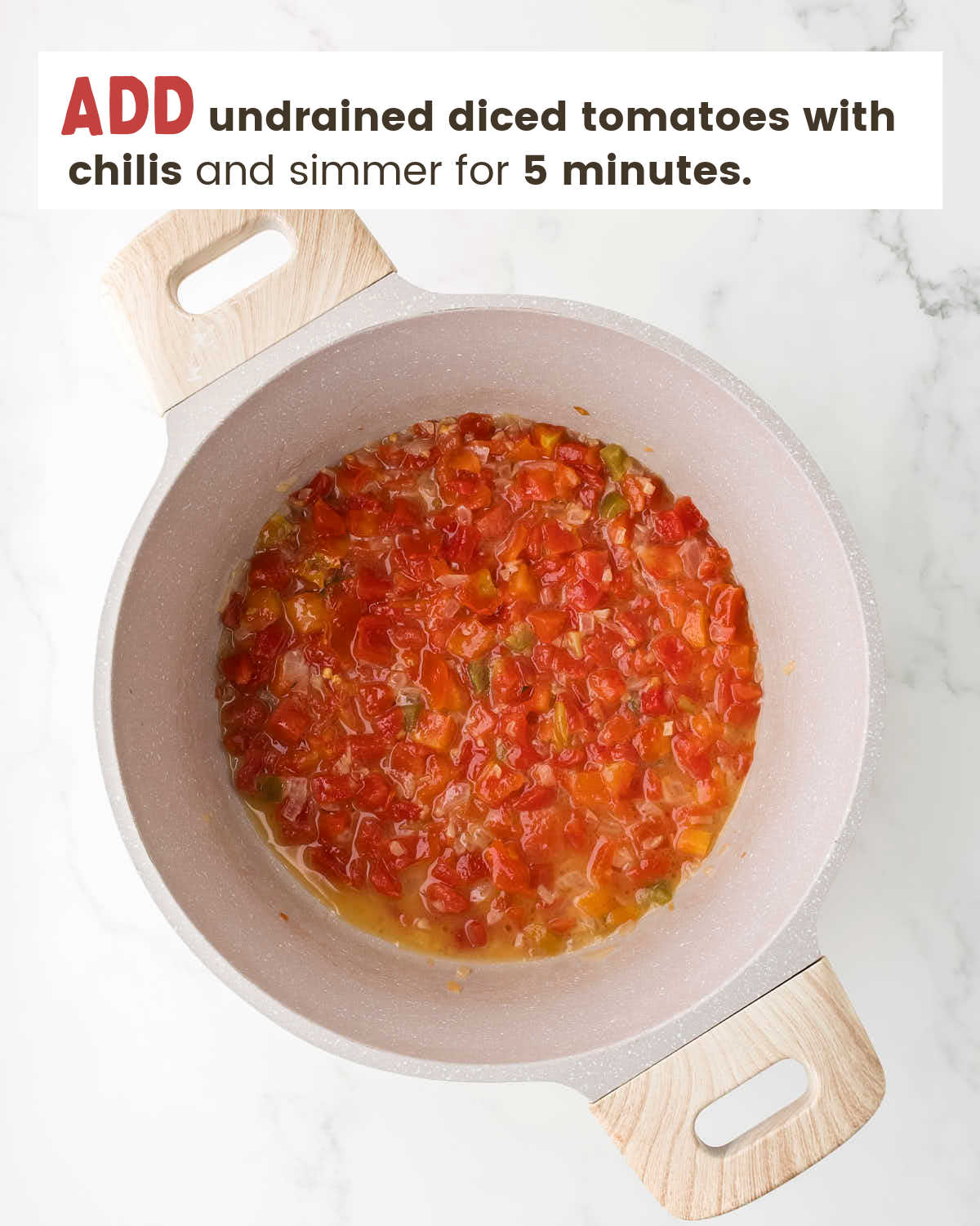 Add undrained Rotel tomatoes.