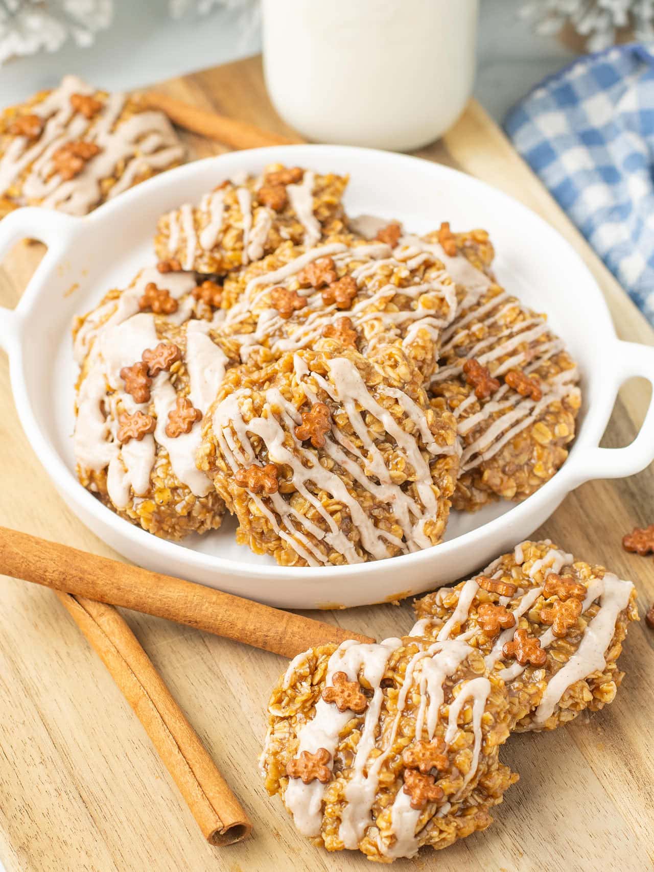 No Bake Gingerbread cookies served on a white plate.
