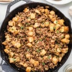 Classic Picadillo in a cast iron skillet.