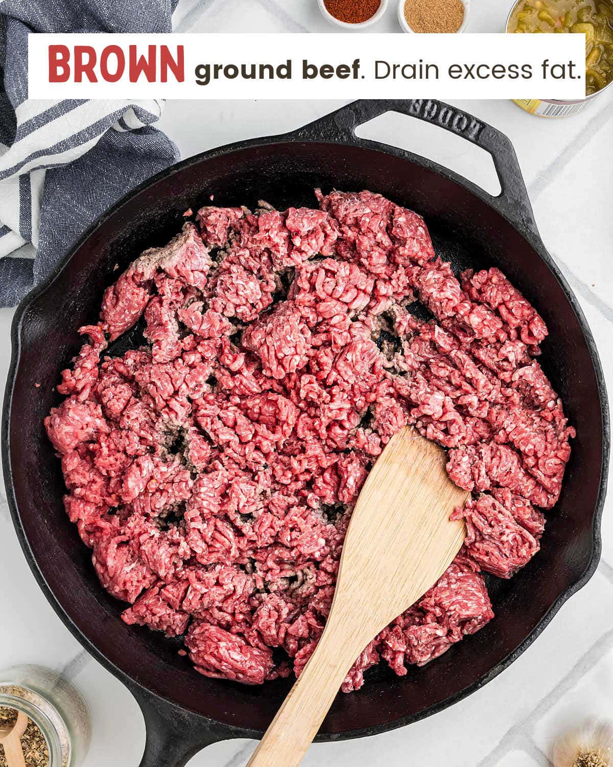 Brown ground beef.