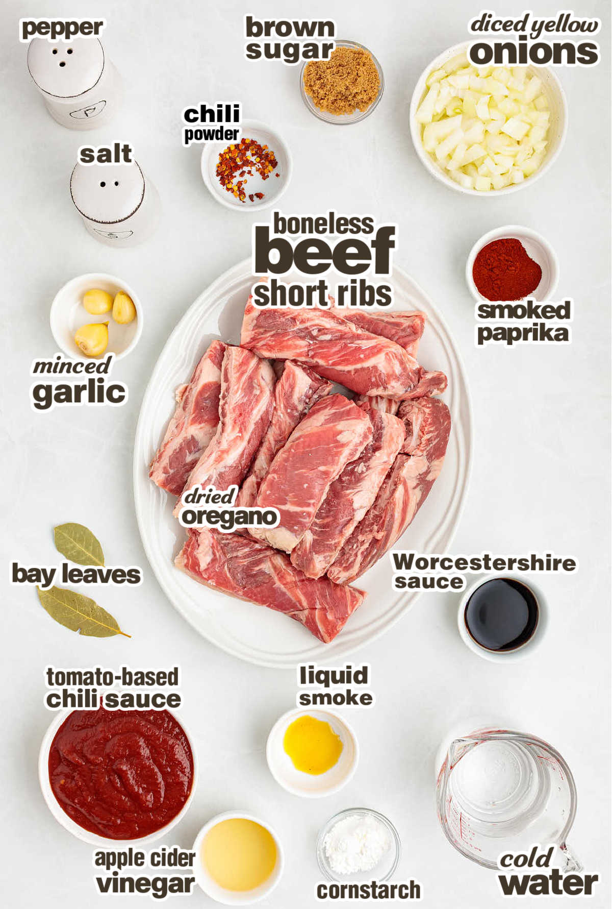 Ingredients needed to make Slow Cooker Beef Short Ribs.
