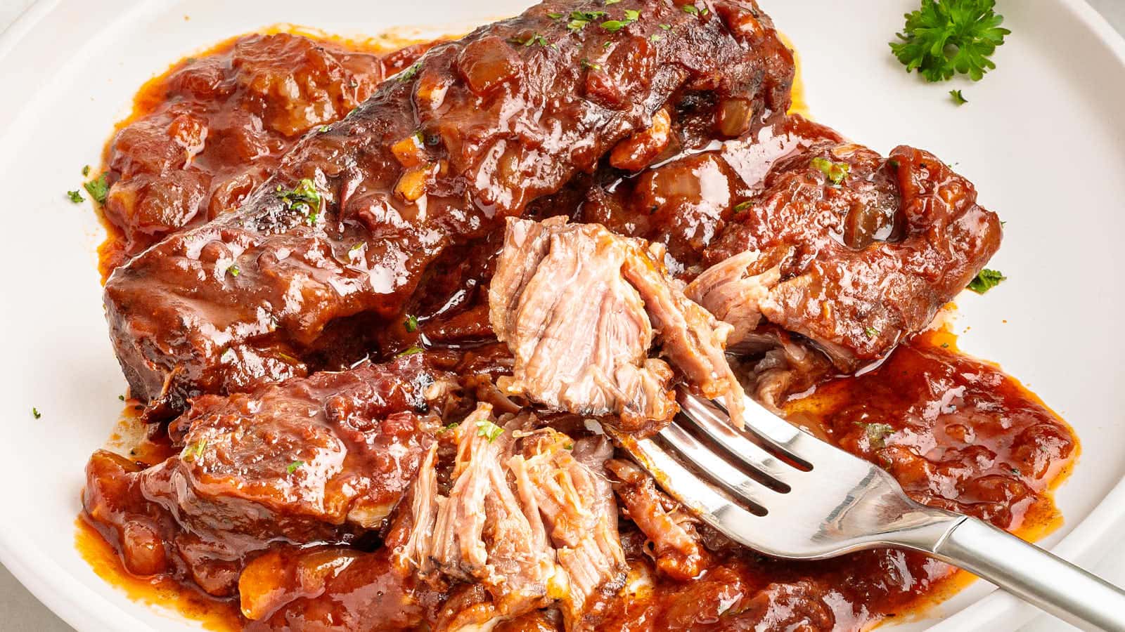 Closeup of melt-in-your -mouth Slow Cooker Beef Short Ribs.