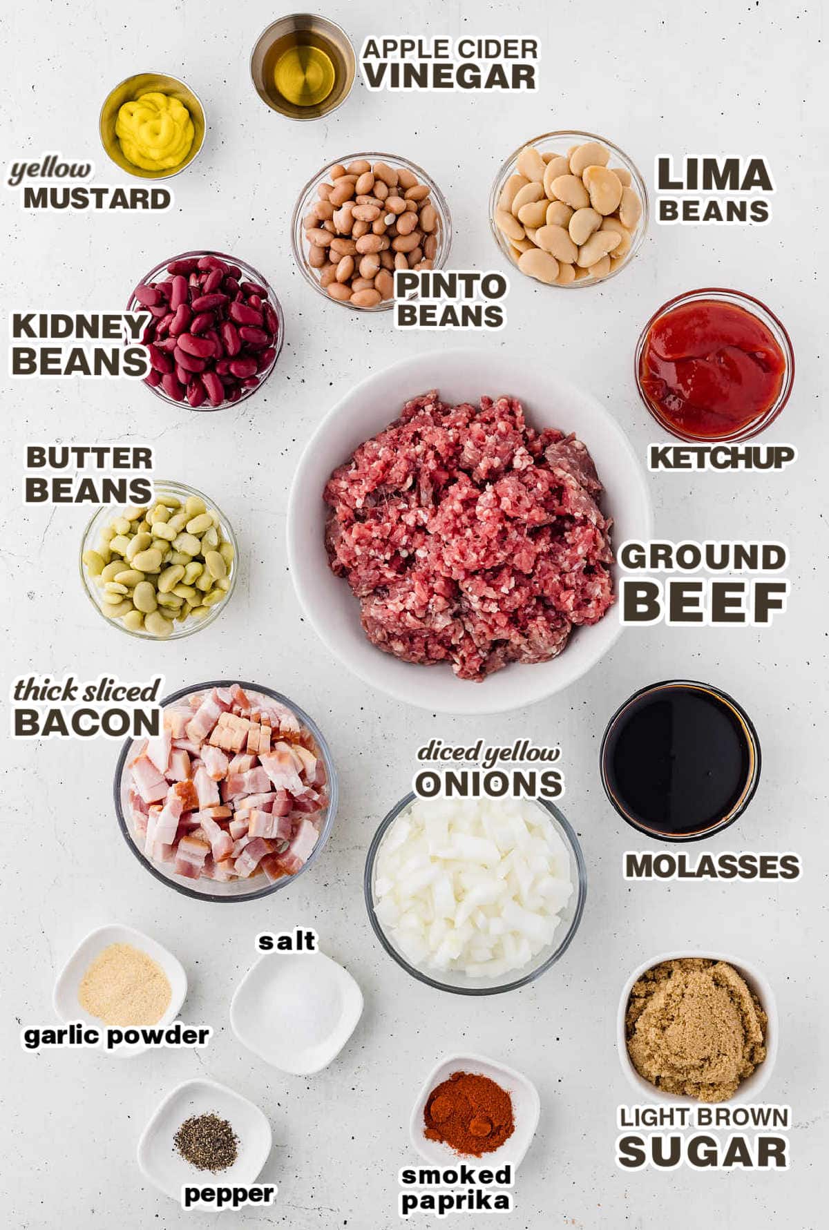 Ingredients needed to make Cowboy beans.